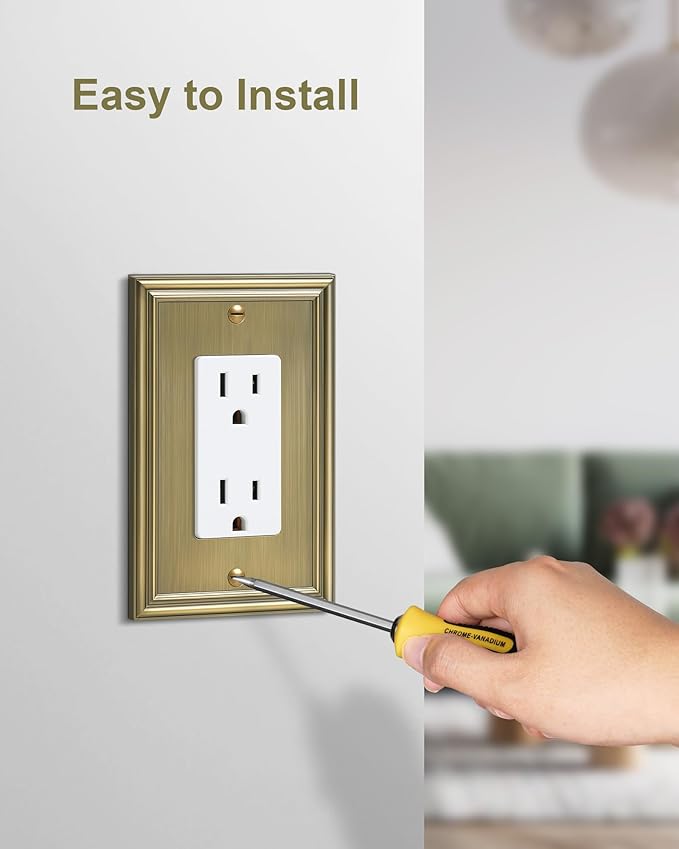 4-Pack Decorator Cover Plate, Antique Brass Decorative Switch Plates and Outlet Covers, Durable Zinc Alloy Wall Plates for Electrical Outlets, Receptacle, GFCI Outlet, Dimmer Switch