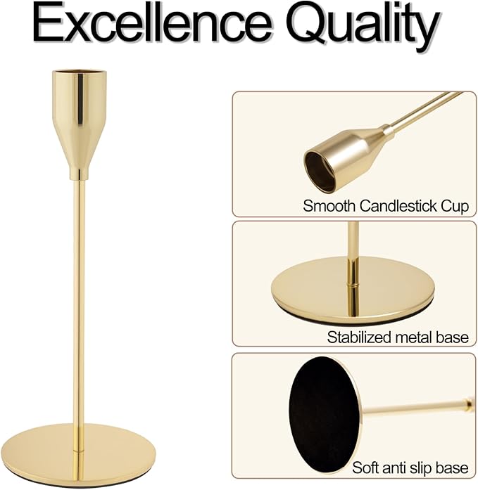 Gold Taper Candle Holders for Wedding Table Centerpiece,Tall Taper Candlestick Holders Bulk Set of 6,Metal Candle Stick Holder for Table or Mantel Centerpiece,Dinning,Festival,Party Home Decor