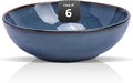 Organic Shape Highland Ceramic Serving Bowl, 6pcs 9 Inch Handmade Reactive Glaze Bowl 40oz with Wavy Edge, for Kitchen, Microwave & Dishwasher Safe, Scratch Resistant-Blue