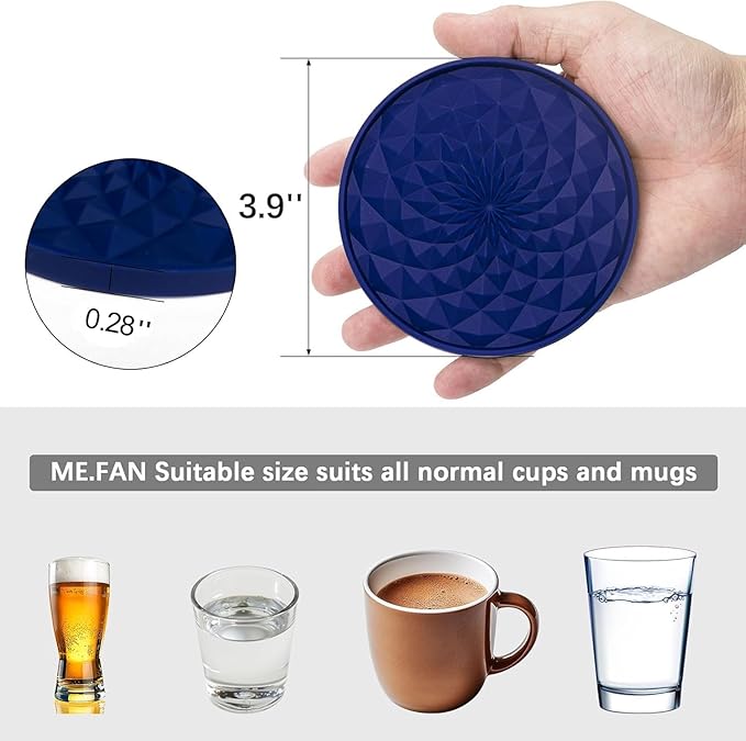 Cup Coasters Set of 6 with Holders Drink Coasters, Table Cup Mat, for Hot or Cold Drinks Thickened, Non-Slip, Non-Stick, Deep Tray Blue