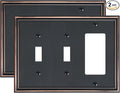 2-Pack Combo Double Toggle/Single Decorator Outlet Cover Plate, Zinc Alloy Decorative Aged Bronze 4 Gang Switch Plates for Electrical Outlets, Receptacle, GFCI Outlet, Dimmer Switch