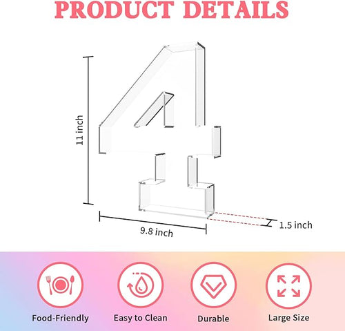 11" Acrylic Number Charcuterie Tray, Fillable Number Charcuterie Box for Food, Reusable Serving Cake Candy Dish Display Tray for Birthday Anniversary Party Decoration (Square Number 4)