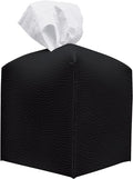 carrotez Tissue Box Cover, [Refined] Modern PU Leather Square Tissue Box Holder - Decorative Holder/Organizer for Bathroom Vanity Countertop, Night Stands, Office Desk & Car 5X5X5 - Black