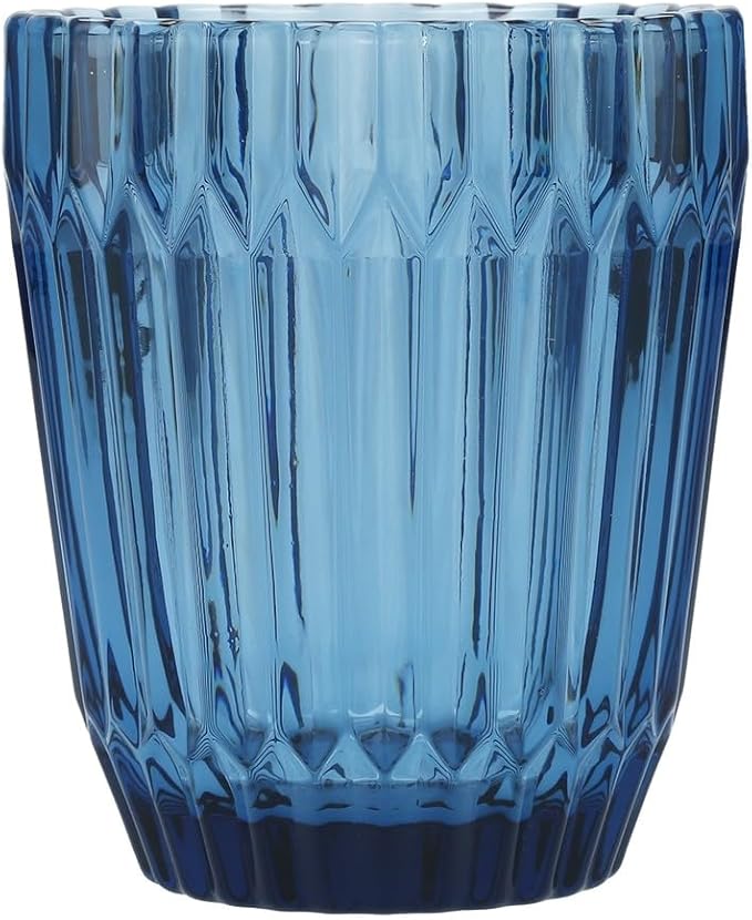 Fortessa Archie Glass Drinkware, Double Old Fashioned (Set of 6), 12.5 Ounce, Cornflower Blue