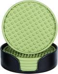 Coasters for Drinks 6 Pcs Plastic Coaster with Holder,Heat Resistant Silicone Cup Mat Tabletop Protection,Non-Slip Rubber Coasters for Kinds of Cups (Green)