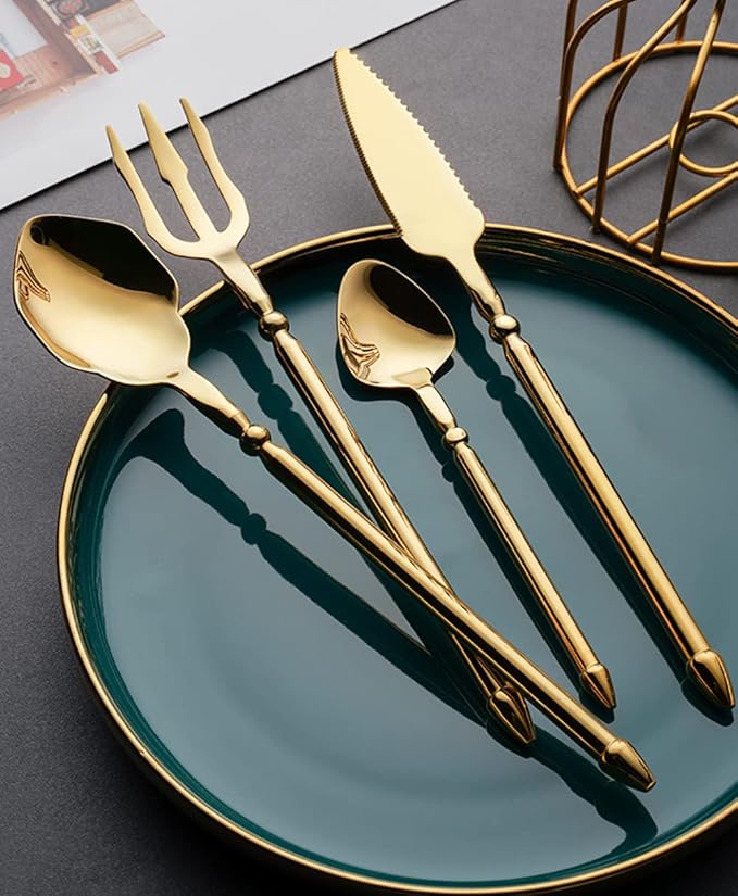 Gold Silverware Set for 14 Durable 18/10 Stainless Steel Flatware Set Creative Styles 56 Piece Modern Cutlery Tableware Utensils Set for Home Kitchen Wedding Restaurant Knives forks and Spoons