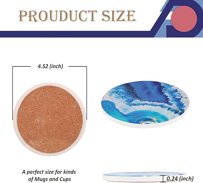 4-Piece Round Absorbent Ceramic Coaster Set with Cork Base – Durable Drink Coasters for Mugs, Cups, and Tabletop Protection (Cuba)