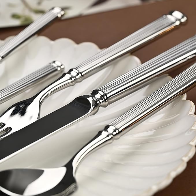 Silverware Set for 8 Flatware Set 32 Pieces Elegance Luxury Tableware Set Roman Column Handle Knives and Forks spoons 18/10 Stainless Steel Cutlery Utensil Sets for Home Restaurant Dishwasher Safe