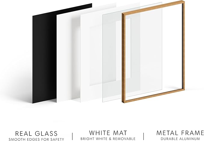 HAUS AND HUES 8x8 Picture Frame with Real Glass & Brass Premium-Grade Metal Matted to 4x4 - Aluminum 8x8 Picture Frame - Includes Easel Back, Hanging Kit - Ideal for Home, Office (8x8 in, Brass)