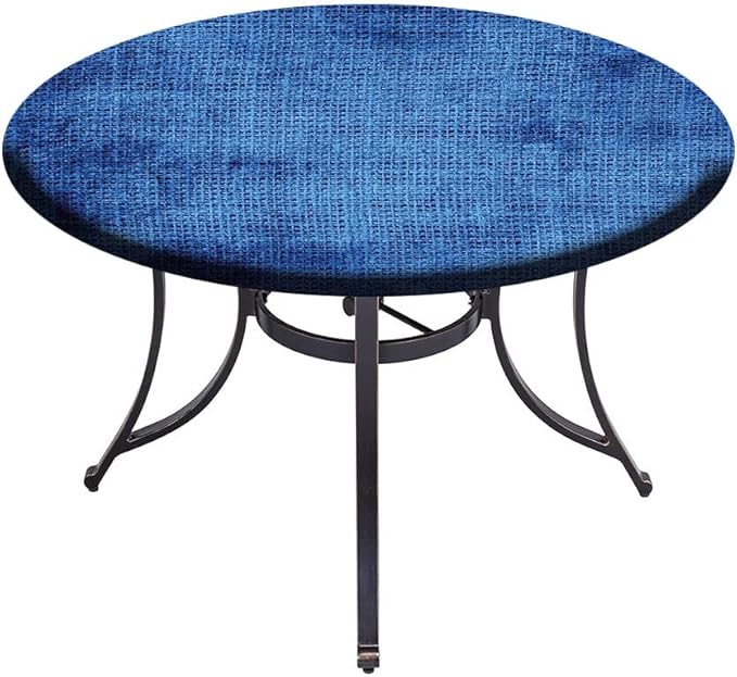 Polyester Tablecloth, Navy Blue Deco Waterproof Oil-Proof PVC Table Cloth, Faded Burlap Texture Old Fashioned Grunge, Fit Round Tables 56inch Diameter, for Dinner Kitchen Party Decoration
