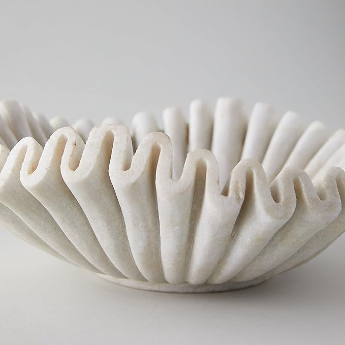 Marble Bowl Fruit Bowl, Stone Bowl Decorative Bowl Decorative Trays Marble Fruit Bowl Marble Ruffle Bowl Marble Floral Bowl Home Decor Gifts (9 inch)