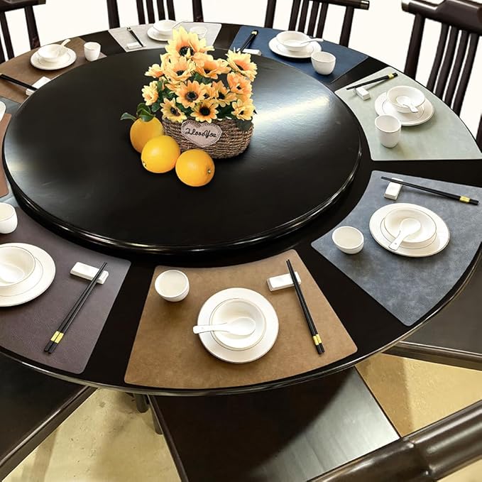 Leather Round Table Washable Placemats, Thick Faux Leather Heat Resistant Wedge Table Placemat, Waterproof Non-Slip Easy to Clean Place mat for Kitchen Coffee Dining Room Table Set of 10
