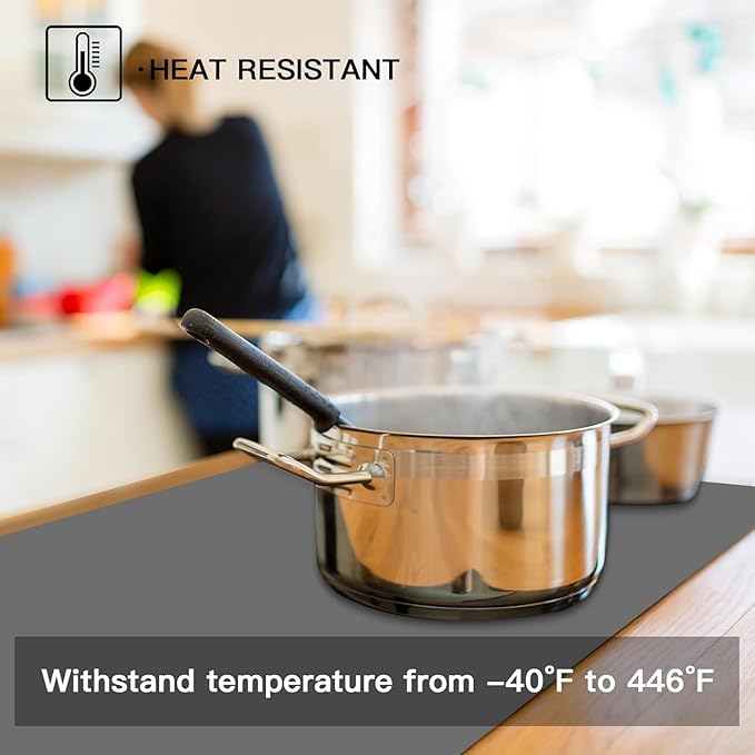 2MM Thick Silicone Countertop Mat, 23.6"x 23.6" Silicone Mats for Kitchen Counter, Nonslip Heat Resistant Mat, Large Kitchen Counter Mats, Waterproof Countertop Protector Light Gray
