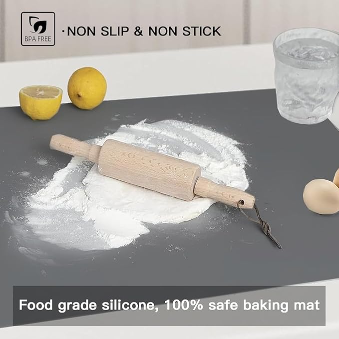 2MM Thick Silicone Countertop Mat, 31.5"x 23.6"(80cmx60cm) Silicone Mats for Kitchen Counter, Nonslip Heat Resistant Mat, Large Kitchen Counter Mats, Waterproof Countertop Protector, Black