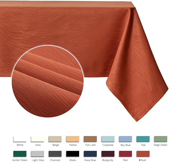 maxmill Jacquard Tablecloth Swirl Design Spillproof Wrinkle Free Heavy Weight Soft Table Cloth Halloween Decorative Fabric Table Cover for Fall Harvest Thanksgiving Dinner, Square 52 x 52 Inch Rust