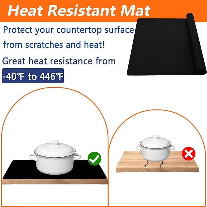 Extra Large Silicone Mat, 78.7''x23.6''(200cmx60cm) Large Heat Resistant Mats for Countertop, Waterproof Countertop Protector, Cuttable Kitchen Countertop Mat, Silicone Mat for Kitchen Island, Black