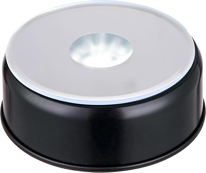 EUSTUMA Rotating LED Display Base Colorful Light Crystal Display Base Stand,Lighted Up Stand Color Changing Small LED for 3D Glass Crystal Art,Holiday Party Decoration. (B-Black-White Light)