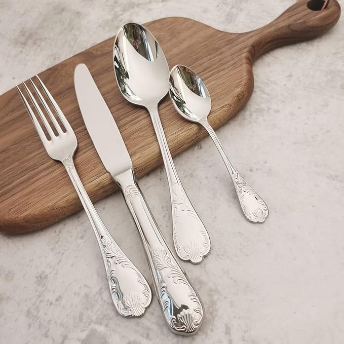 48-piece Silverware Set for 12, Retro Royal Palace Style Stainless Steel Flatware Cutlery Serving Utensils, Eating Tableware for Home Kitchen Hotel Restaurant, Mirror Polished