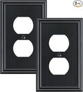 2-Pack Single Duplex Outlet Cover Plate, Decorative Black Switch Plates and Outlet Covers, Metal Wall Plates for Electrical Outlets, 1 Gang Receptacle Cover, Corrosion Resistant