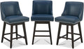 CHITA Counter Height Swivel Bar Stools Set of 3, FSC Certified Upholstered Counter Stools, Modern Swivel Barstools with Wood Legs for Kitchen Island, 26" Seat Height, Faux Leather in Blue