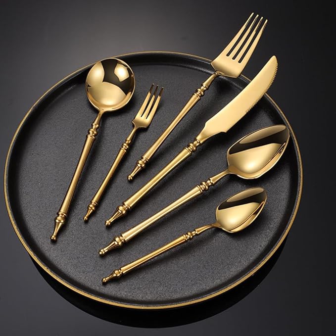 Gold Silverware Set for 14 Premium 18/10 Stainless Steel Flatware Set 56 Piece Include Knives Forks and Spoons Cutlery Utensils Light Luxury Vintage Style for Home Kitchen Christmas Restaurant