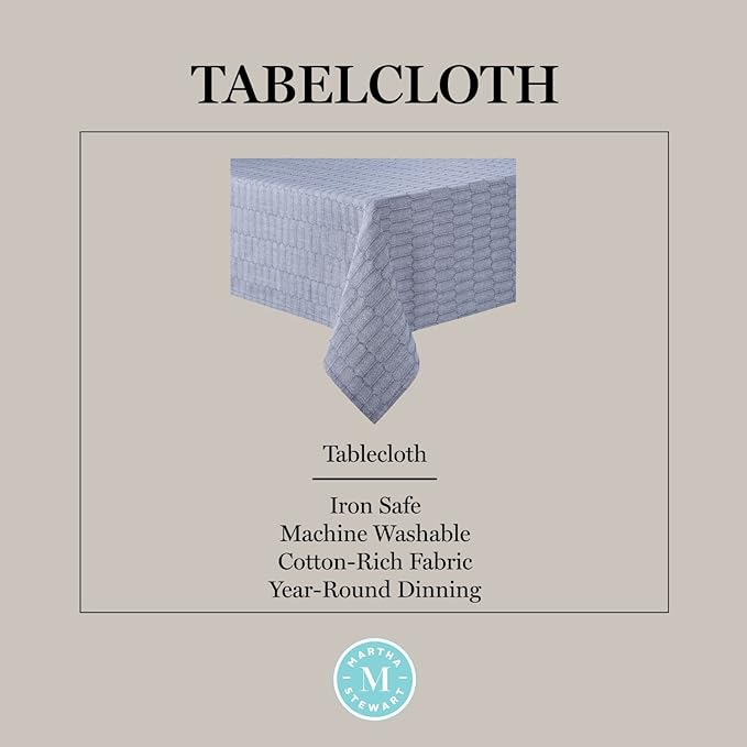 Martha Stewart Honeycomb Cotton Polyester Rectangle Tablecloth, 60"x120", Blue