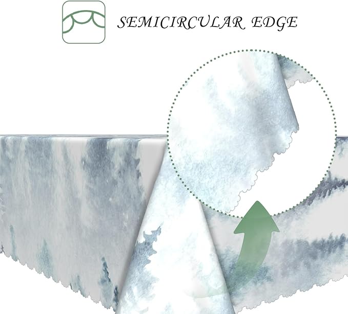 60x102 Inch Nordic Winter Nature Rectangle Tablecloth Misty Foggy Pine Trees Forest Table Cloth Waterproof Stain Resistant Table Cover for Kitchen Dining Picnic Home Holiday Christmas Party