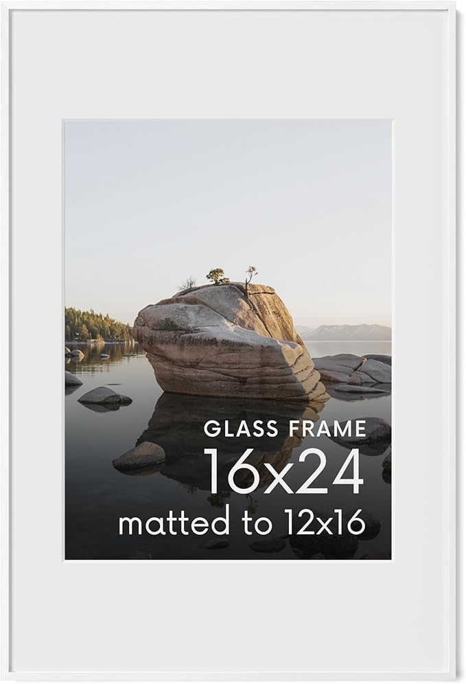 HAUS AND HUES 16x24 Picture Frame with Real Glass & White Premium-Grade Metal Matted to 12x16 - Aluminum Poster Frame 16x24 - Includes Hanging Kit - Ideal for Home, Office (16x24 in, White)