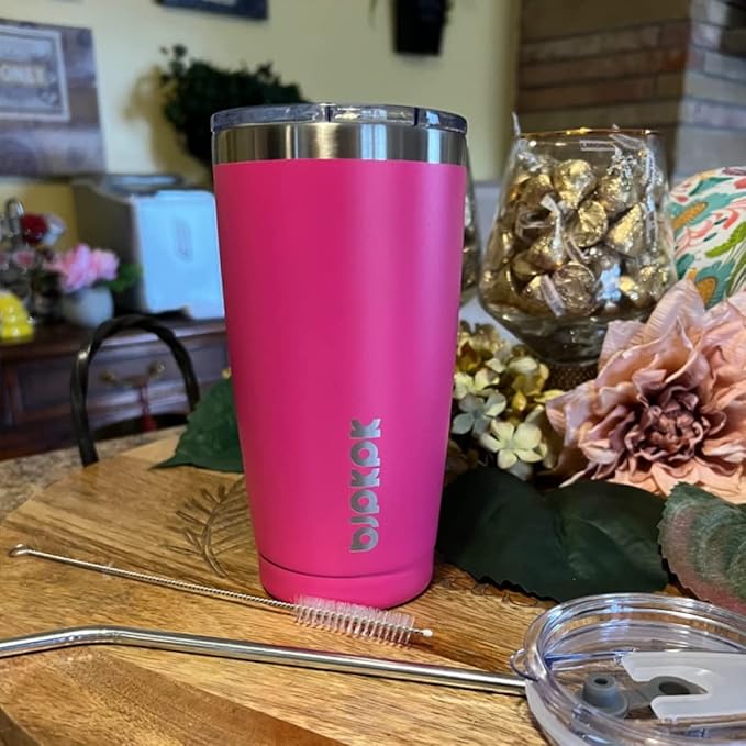 BJPKPK White Stainless Steel Tumbler With Lid And Straw 20 oz Insulated Tumblers Thermal Cup For Hot And Cold Drinks