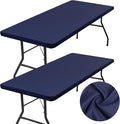 homing 2 Pack Rectangle Table Cloth, Elastic Fitted Fabric Tablecloth Fits for 4 Foot Folding Tables, Washable Table Cover for Picnic, Camping, Indoor & Outdoor (Navy Blue, 30" x 48")