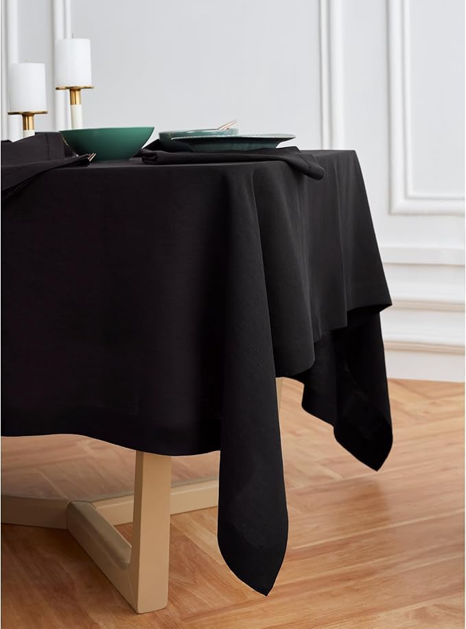 Solino Home Black Linen Tablecloth 70 x 70 Inch - 100% Pure Linen Table Cloth - Sonoma, Machine Washable Tablecloth for Winter, Spring