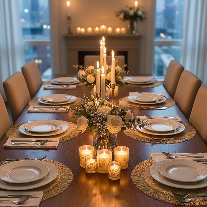FAVE Round Gold Vinyl Placemats Set of 4, Washable Hollow Out Fringe Place Mats for Wedding, Party, Birthday, Restaurant Decor and Daily Dining(15 inch)