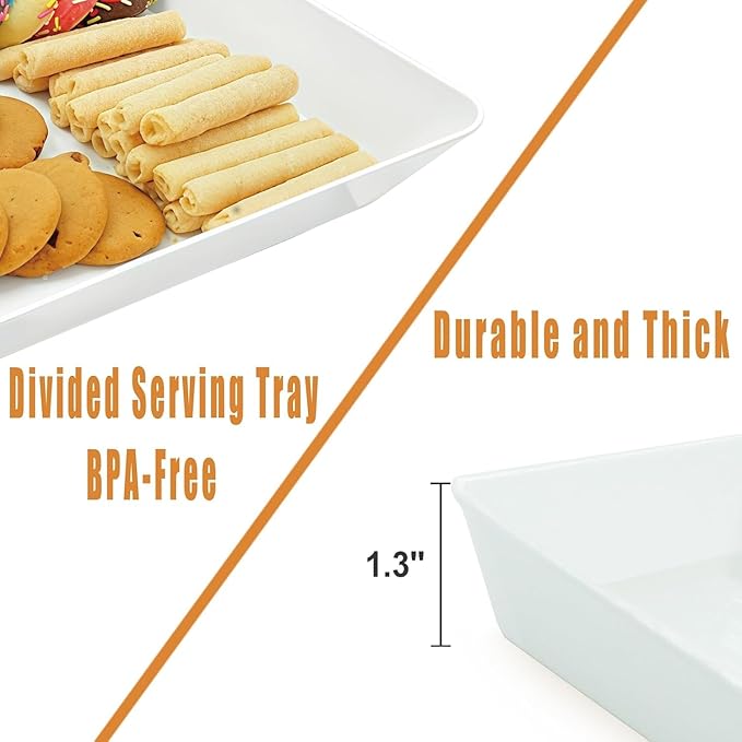 Serving Tray Platter, 4 Pack Food Tray for Veggie Fruit Snack Dessert Cookie Cheese, Food Trays for Party Supplies Display, Plastic Platters for Serving Food, Large White Trays, BPA Free