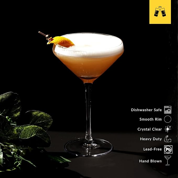 LEMONSODA Hand Blown Classic Martini Glasses Manhattan, Cosmopolitan, Espresso Martini, Lemon Drop, Dirty Martini - Inspired by 1930's-50's Cocktail Culture - 6oz/10oz (Set of 12, 10oz) (2270)