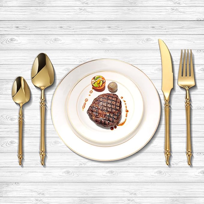 Gold Silverware Set for 10 Premium 18/10 Stainless Steel Flatware Set 40 Piece Include Knives Forks and Spoons Cutlery Utensils Light Luxury Vintage Style for Home Kitchen Christmas Restaurant