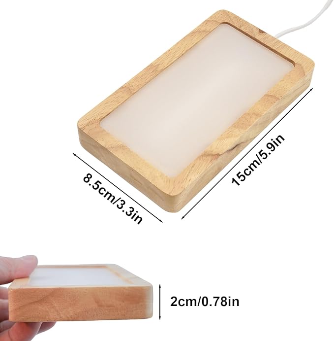 Rectangle LED Light Base with Timer & Adjustable Brightness - Wood Display Stand for Glass Art,Crystal Display,6 inch