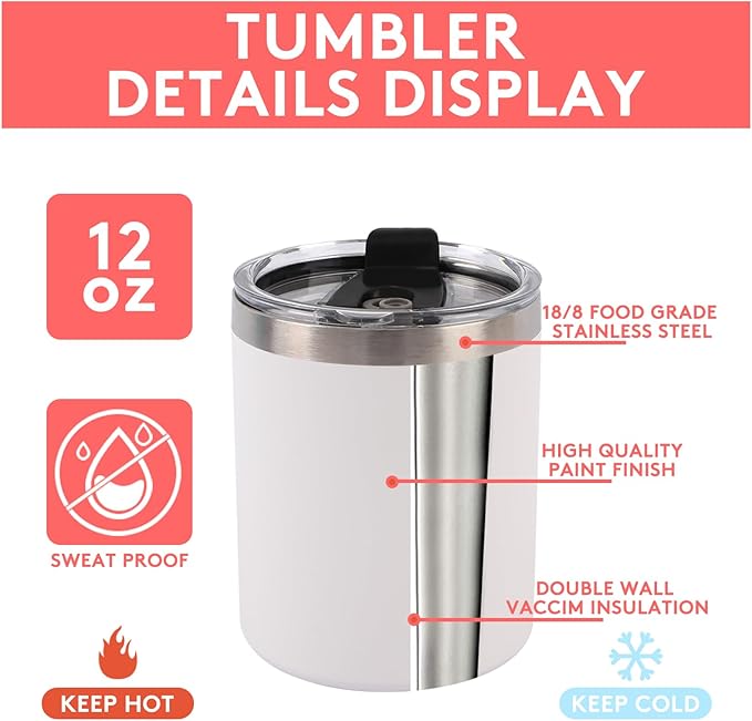 12 Oz Stainless Steel Skinny Tumbler with Splash Proof Lid, Vacuum Insulated Double Wall Thermal Cup, Outdoor Unbreakable Travel Slim Bottle for Hot Cold Drinks