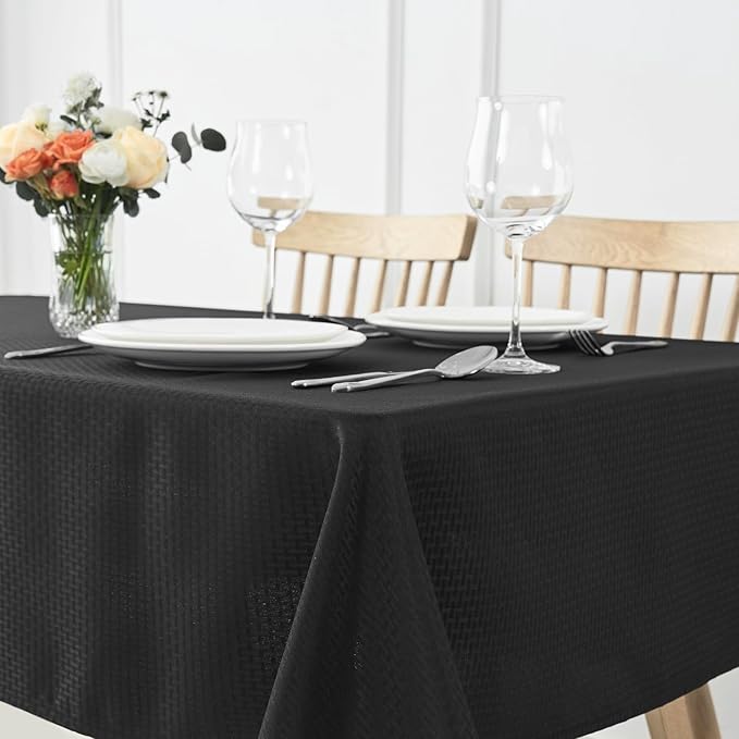 maxmill Weaved Texture Tablecloth Water Resistance Antiwrinkle Spillproof Soft Washable Table Cloth for Dining Room, Buffet Banquet Parties Holiday Dinner, Rectangular 60 x 108 Inch, Black
