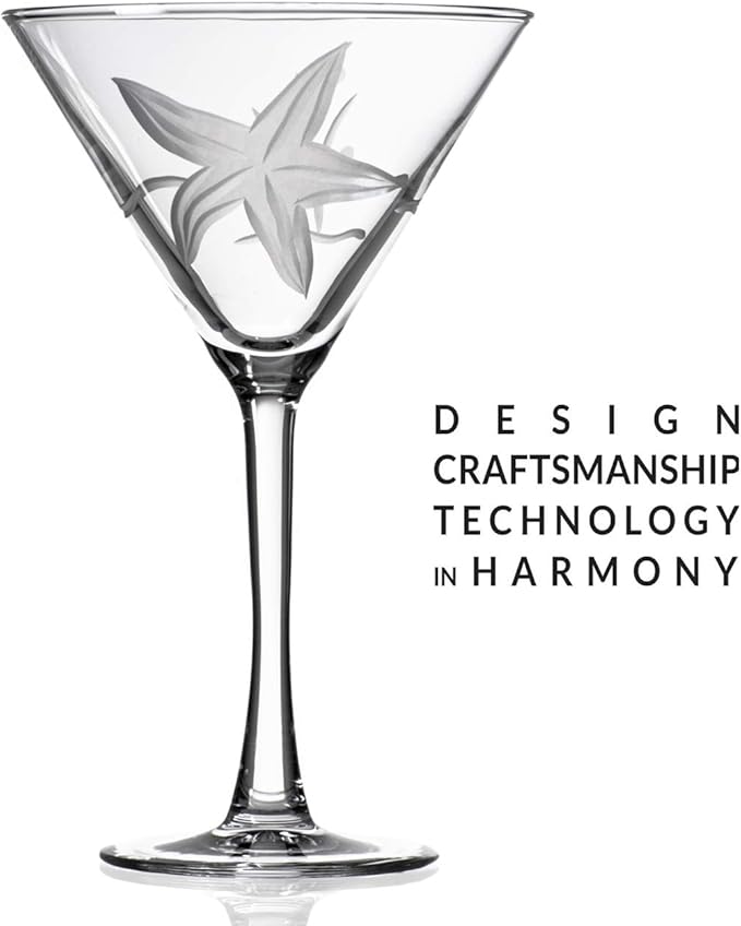 Rolf Glass Starfish Martini Glass 10 Ounce | Set of 2 Stemmed Martini Glasses | Lead-Free Crystal Glass | Diamond-Wheel Etched Coastal Glassware | Made in the USA