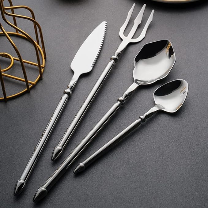 Silverware Set for 6 Durable 18/10 Stainless Steel Flatware Set Creative Styles 24 Piece Modern Cutlery Tableware Utensils Set for Home Kitchen Wedding Restaurant Knives forks and Spoons