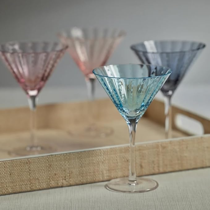 Zodax Portofino White Dot Glassware or Stemware Sets of 4 (Navy Blue, Martini)