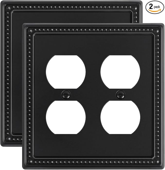 2-Pack Double Duplex Outlet Cover, Metal Switch Plates and Outlet Covers, Black Pearls Decorative Wall Plates for Electrical Outlets, 2 Gang Receptacle Cover, Corrosion Resistant