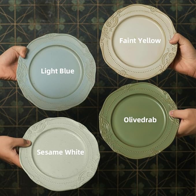 salad plates set of 4, 10.5 inch Reactive Glaze Stoneware Dinner Dish Set for Dessert, Salad, Appetizer, platos de ceramica Dishwasher & Oven Safe, Scratch Resistant-4 Colors