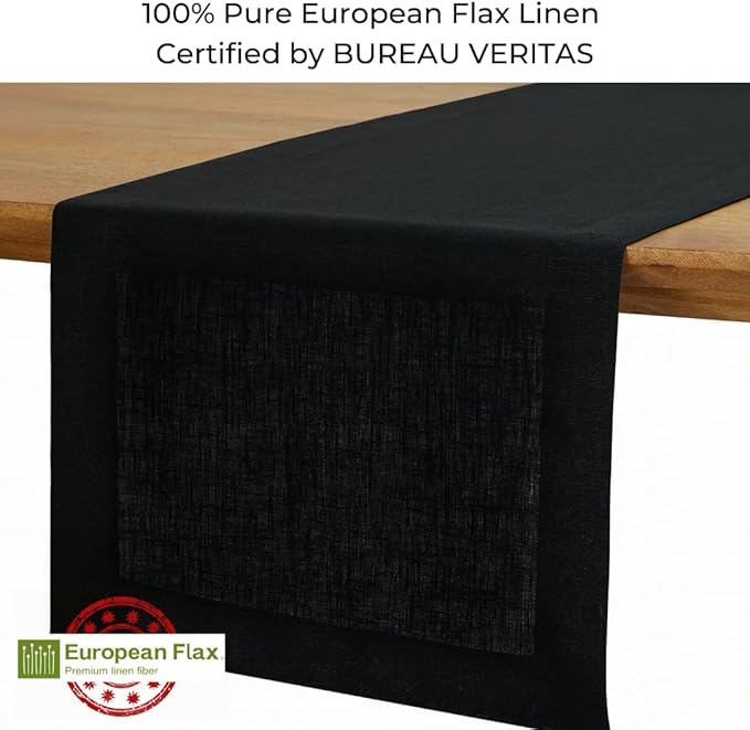 D'Moksha Homes Linen Black Table Runner 120 Inches Long - 100% Pure Linen Dining Table Runner 14 x 120 Inch for Spring, Easter - Machine Washable