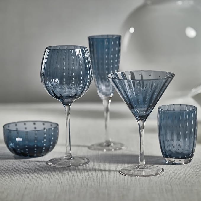 Zodax Portofino White Dot Glassware or Stemware Sets of 4 (Navy Blue, Martini)