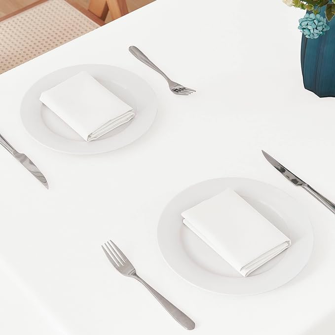 Rectangle 4 Feet Tablecloth 60x84 inch Linen Textured Table Cloth Stain and Wrinkle Resistant Washable Polyester, Decorative Table Cover Waterproof for Dining, Buffet and Camping, White