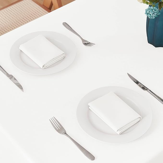 Rectangle 8 Feet Tablecloth 60x120 inch Linen Textured Table Cloth Stain and Wrinkle Resistant Washable Polyester, Decorative Table Cover Waterproof for Dining, Buffet and Camping, White