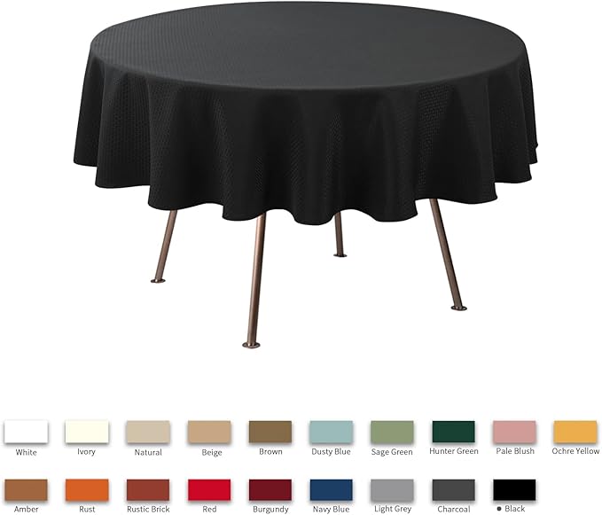 maxmill Round Weaved Texture Design Tablecloth Spill-Proof Wrinkle Free Soft Washable Table Cloth for Circular Table Cover, for Dining Room Buffet Banquet Parties Holiday Dinner, 70 Inch Black