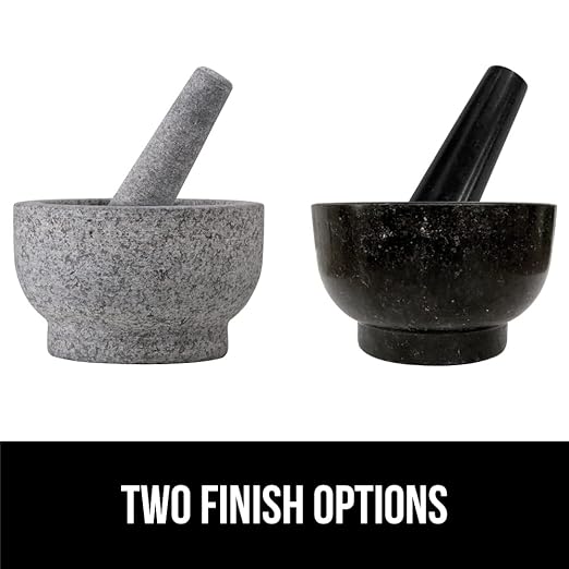 GORILLA GRIP Heavy Duty XL Mortar and Pestle Set with Slip Resistant Base, 4 Cup, 100% Granite Stone Molcajete Guacamole Bowl, Grind Seeds, Spices, Crush Garlic, Kitchen Muddler for Fresh Herbs, Black