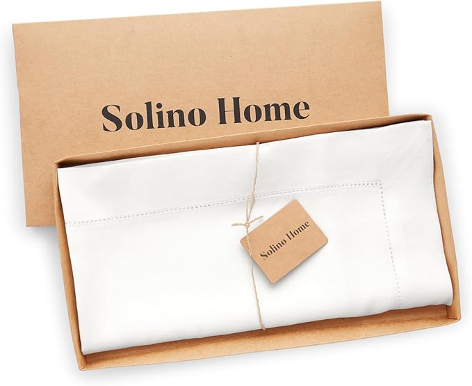 Solino Home White Linen Tablecloth 52 x 52 Inch - 100% Pure Linen Square Table Throw - Classic Hemstitch, Machine Washable Table Cloth for Winter, Valentines, Spring, Easter